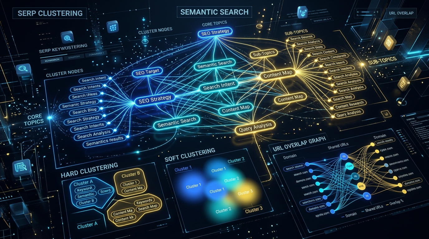 SERP keyword clustering using live Google URL intersections (Hard vs Soft algorithms) — AKRAMYS